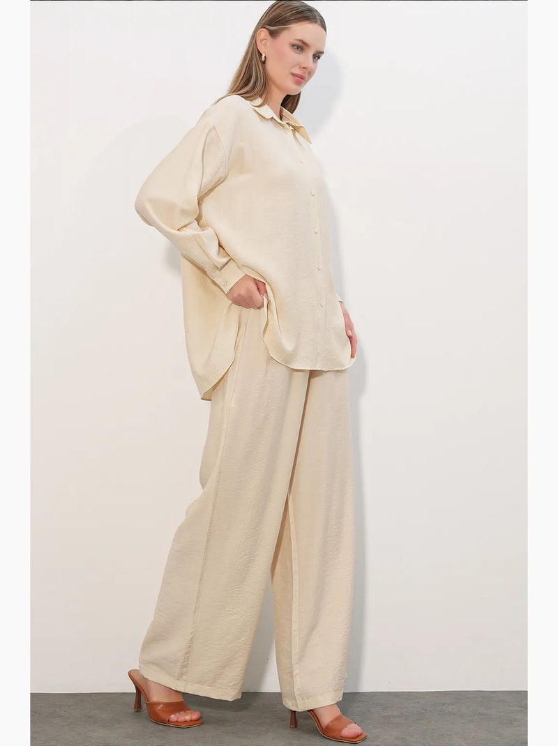 Camisa texturizada de botões com manga comprida bdart Creme - Kiabi