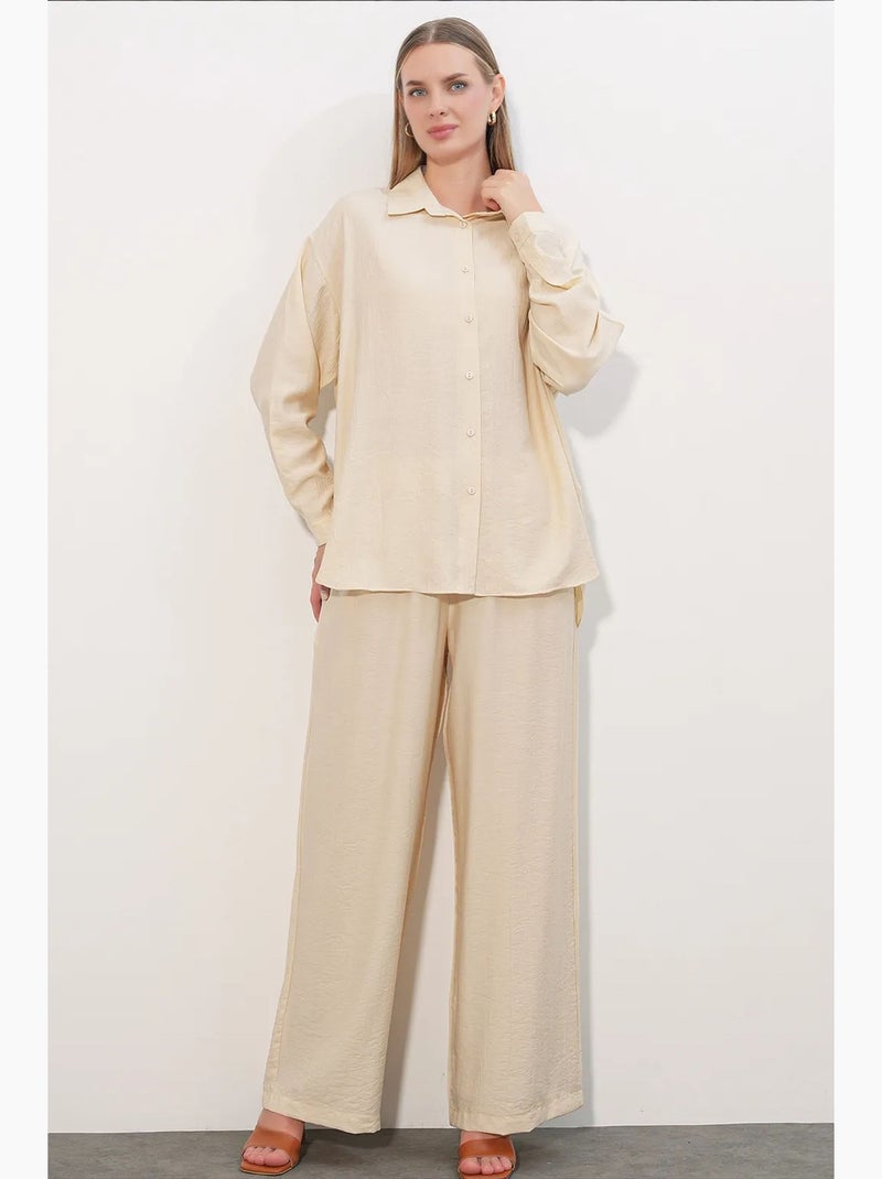 Camisa texturizada de botões com manga comprida bdart Creme - Kiabi