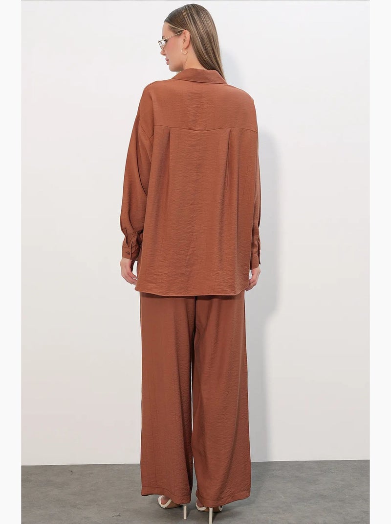 Camisa texturizada de botões com manga comprida bdart Terracota - Kiabi