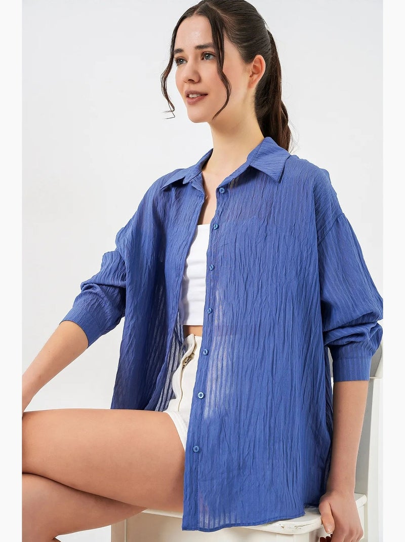 Camisa texturizada de manga comprida com botões bdart Azul-cobalto - Kiabi