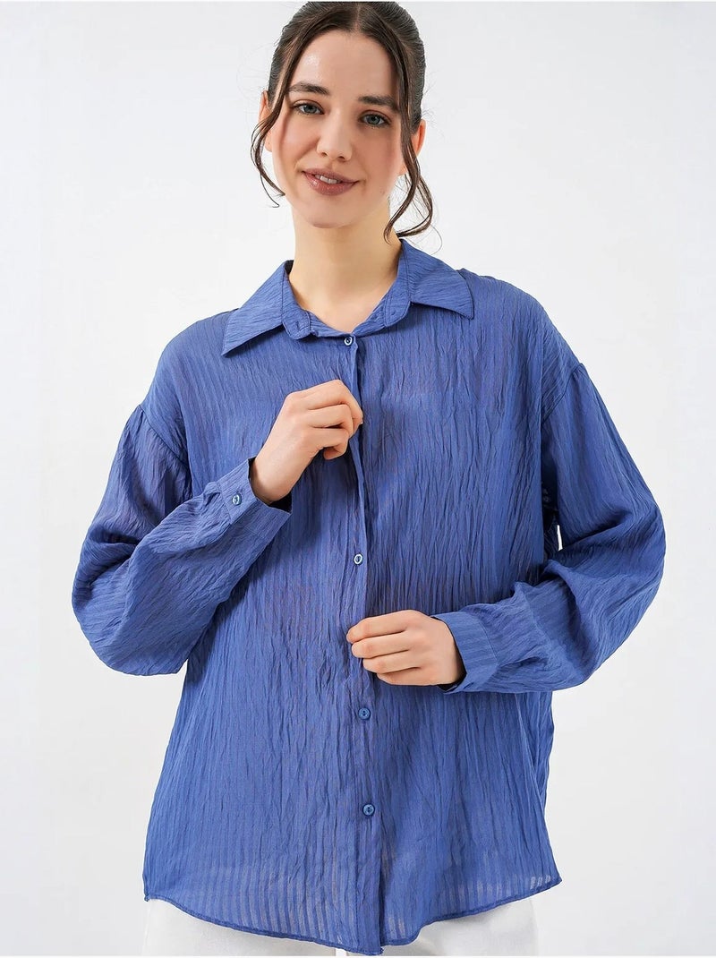 Camisa texturizada de manga comprida com botões bdart Azul-cobalto - Kiabi