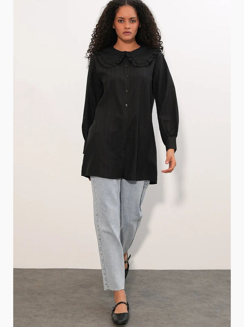 Camisa texturizada de manga comprida com gola bebé bdart Preto - Kiabi