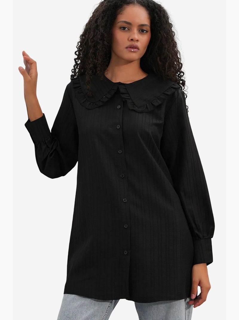 Camisa texturizada de manga comprida com gola bebé bdart Preto - Kiabi