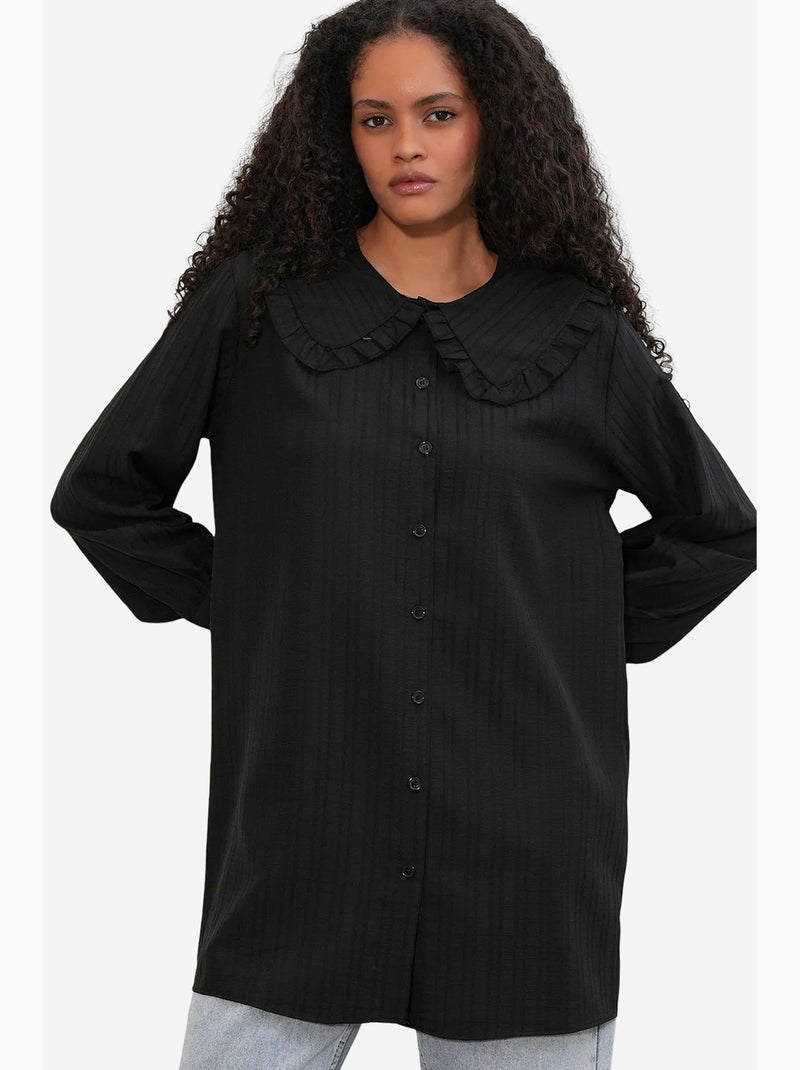 Camisa texturizada de manga comprida com gola bebé bdart Preto - Kiabi