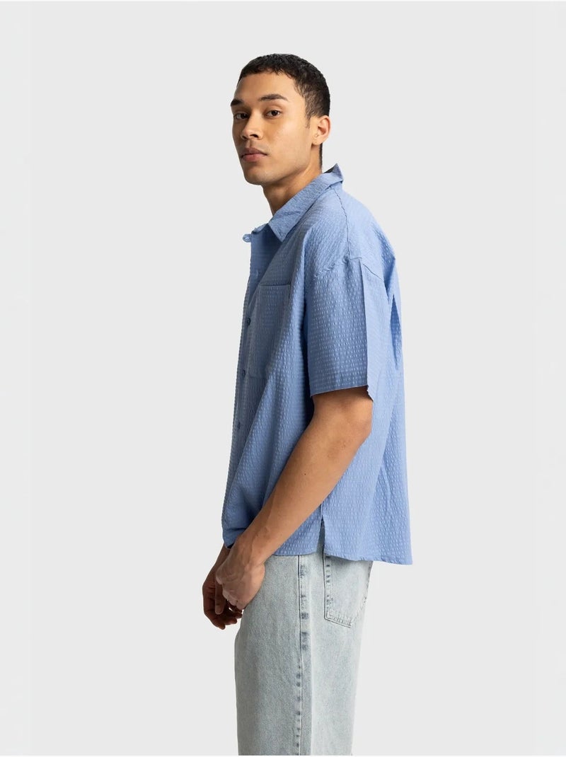 Camisa texturizada de manga curta giesto Azul claro - Kiabi