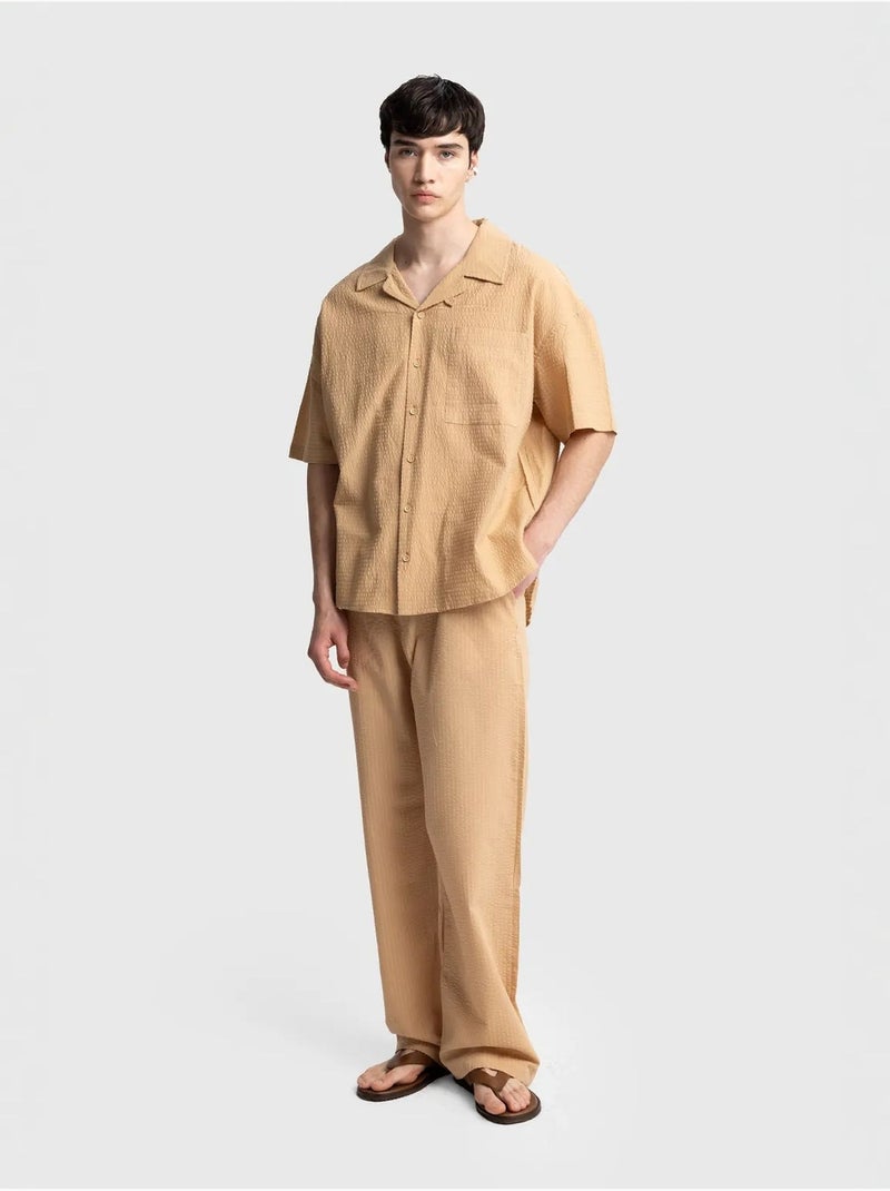 Camisa texturizada de manga curta giesto Greige - Kiabi