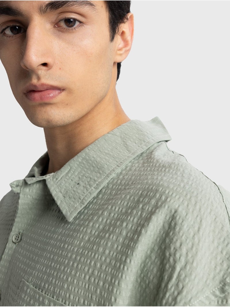 Camisa texturizada de manga curta giesto Verde menta - Kiabi