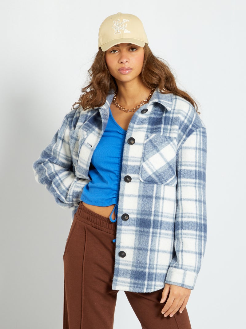 Camisa tipo casaco aos quadrados AZUL - Kiabi
