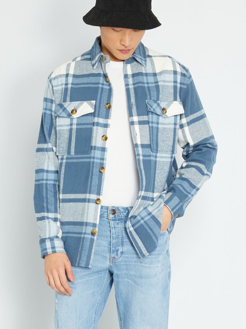 Camisa tipo casaco aos quadrados AZUL - Kiabi