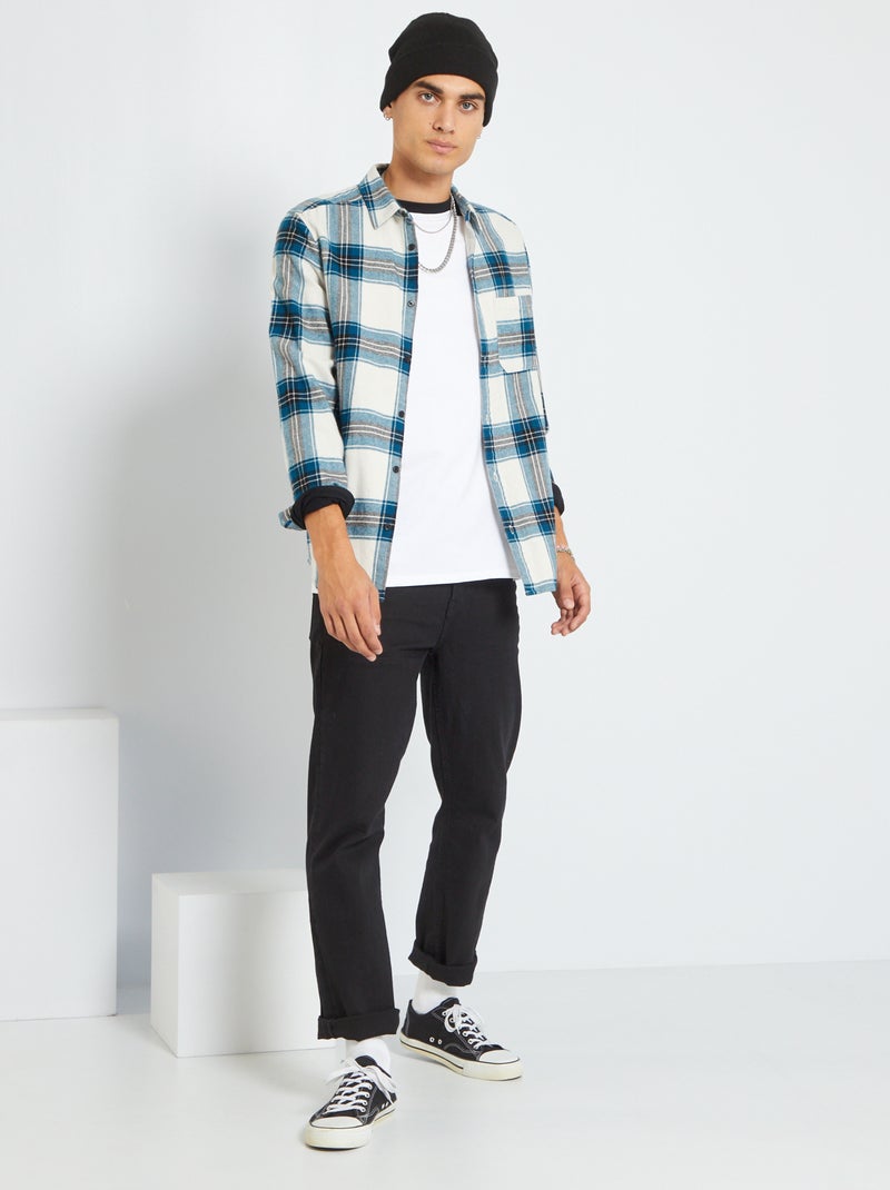 Camisa tipo casaco aos quadrados de flanela BEGE - Kiabi