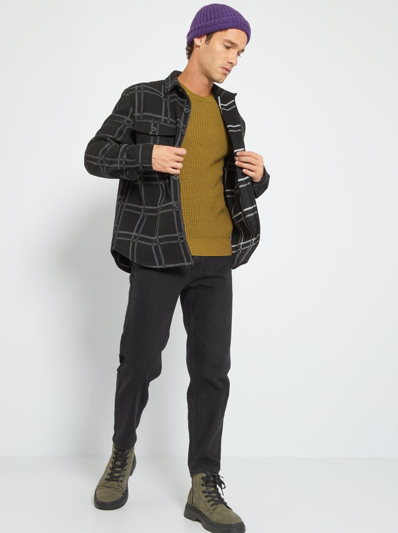Camisa tipo casaco aos quadrados de flanela PRETO - Kiabi