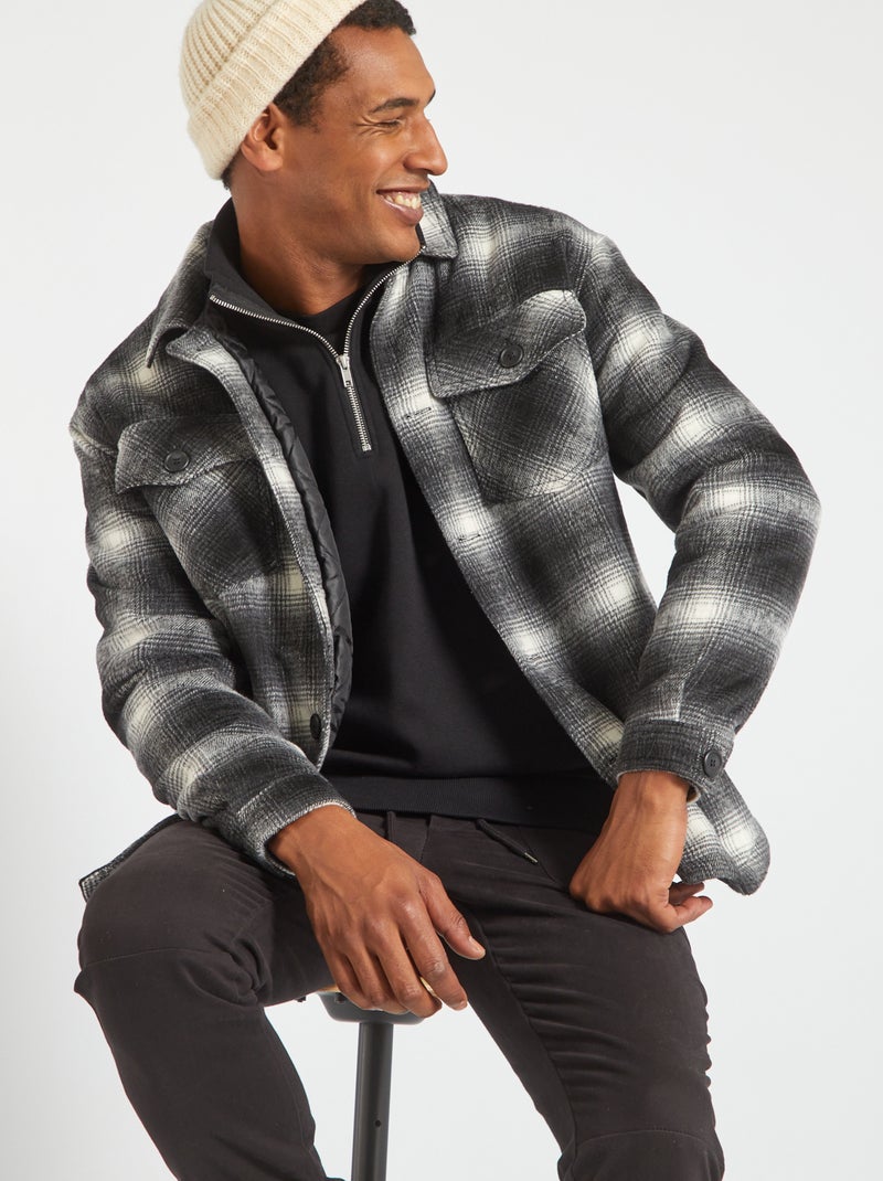 Camisa tipo casaco aos quadrados de flanela PRETO - Kiabi