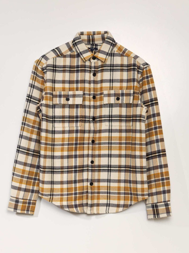 Camisa tipo casaco aos quadrados em flanela AMARELO - Kiabi