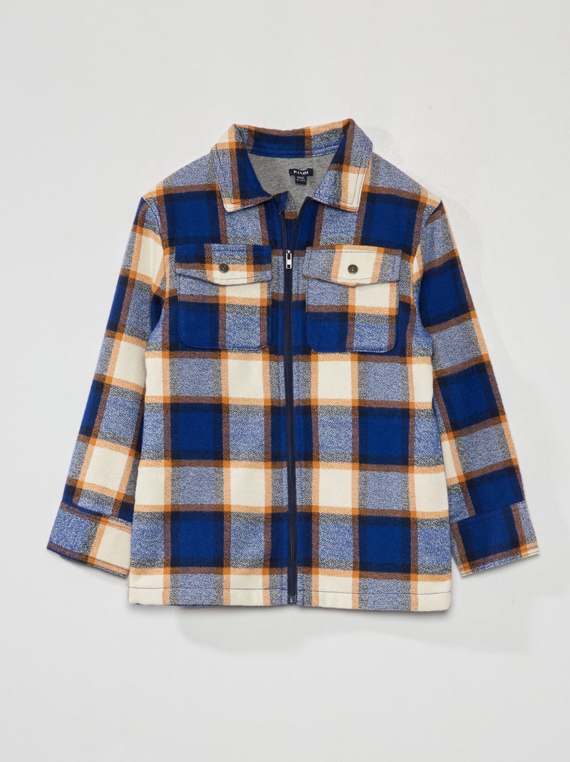 Camisa tipo casaco aos quadrados em flanela AZUL - Kiabi