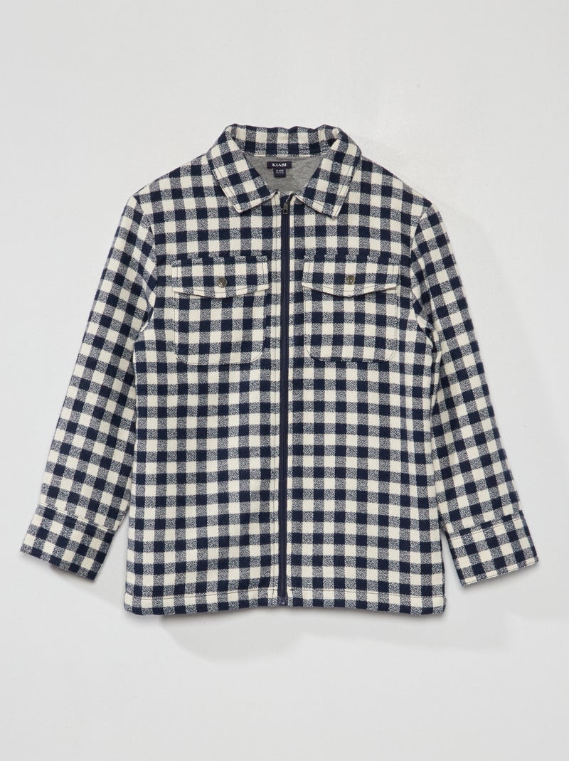 Camisa tipo casaco aos quadrados em flanela AZUL - Kiabi