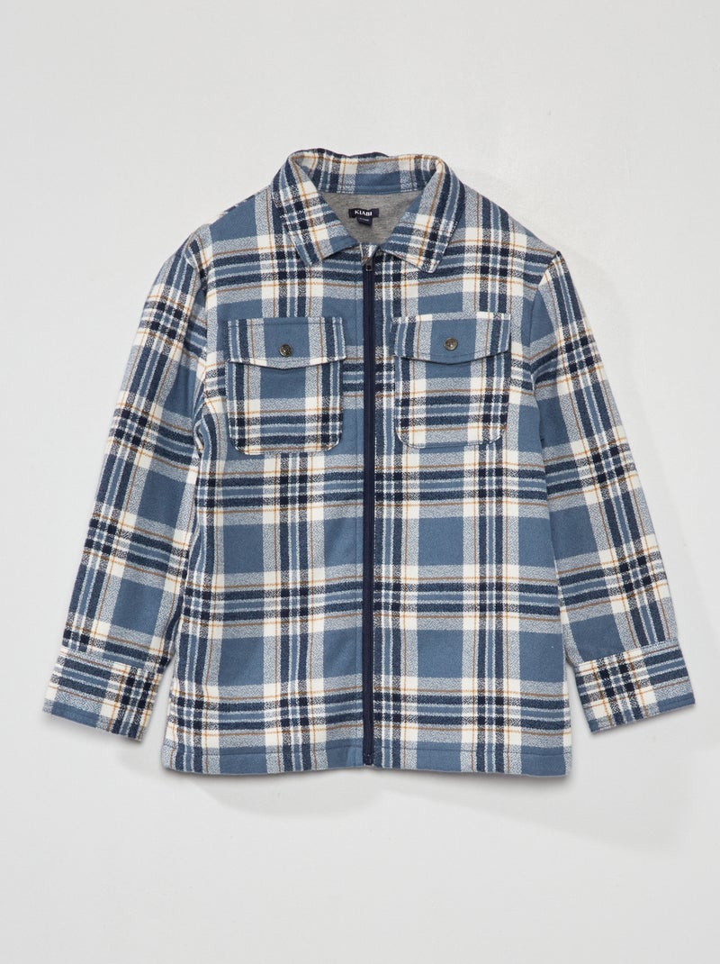 Camisa tipo casaco aos quadrados em flanela AZUL - Kiabi