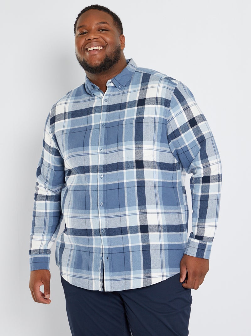 Camisa tipo casaco aos quadrados em flanela AZUL - Kiabi