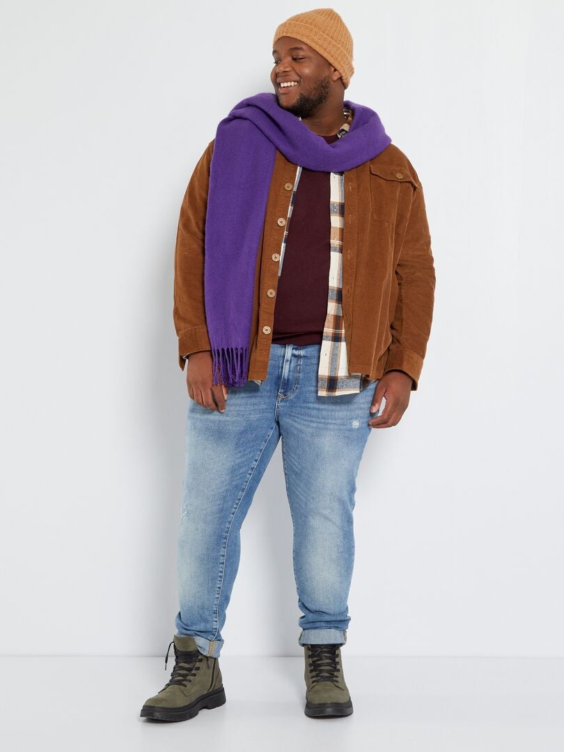 Camisa tipo casaco aos quadrados em flanela BEGE - Kiabi