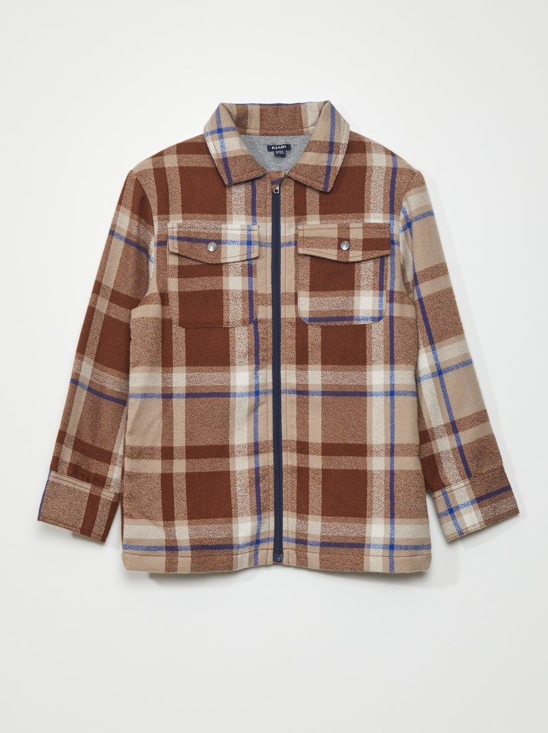 Camisa tipo casaco aos quadrados em flanela CASTANHO - Kiabi