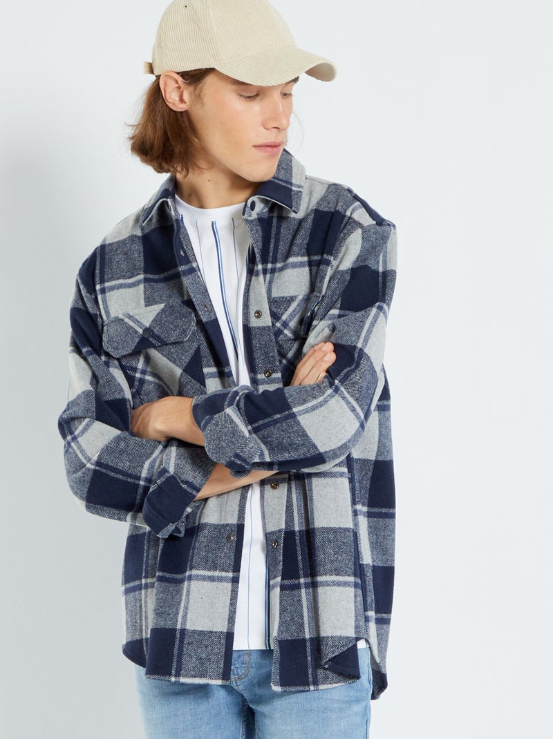 Camisa tipo casaco aos quadrados Quadriculado Azul - Kiabi