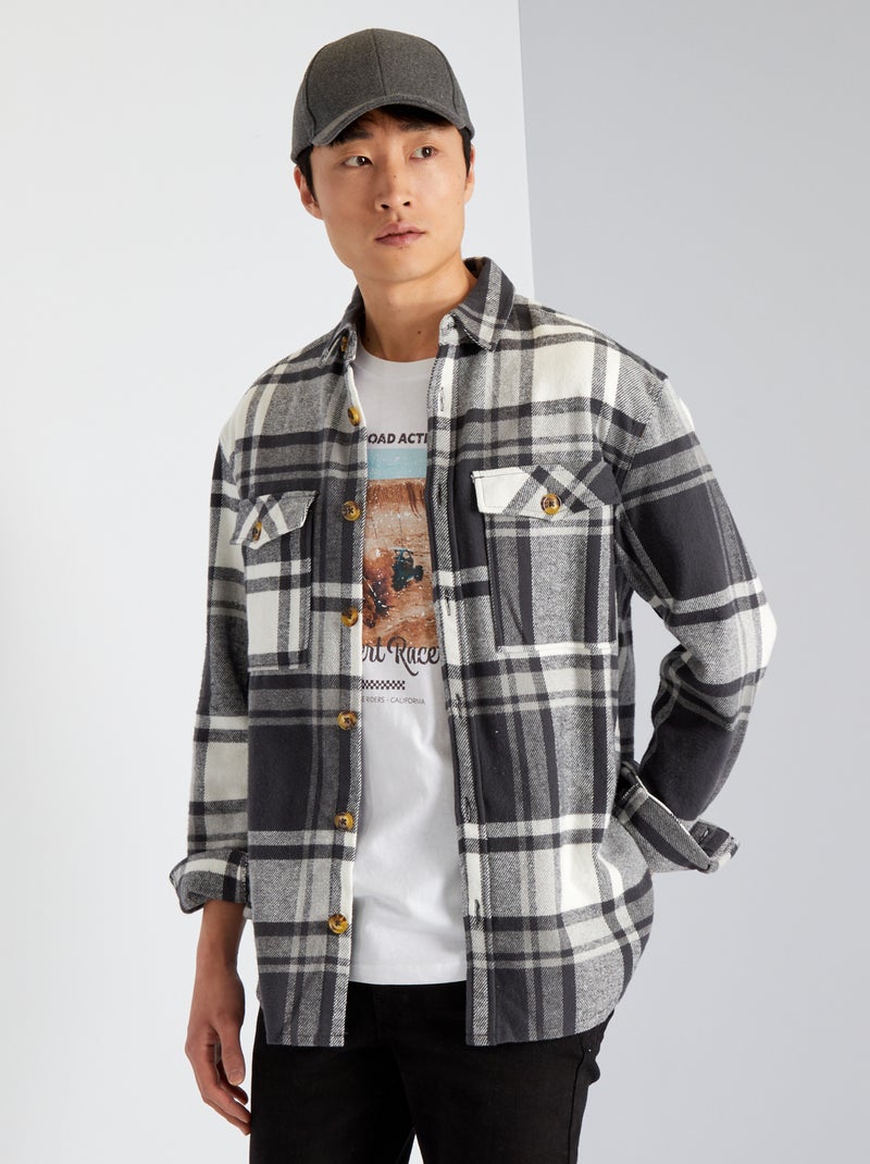 Camisa tipo casaco aos quadrados Quadriculado Cinza - Kiabi