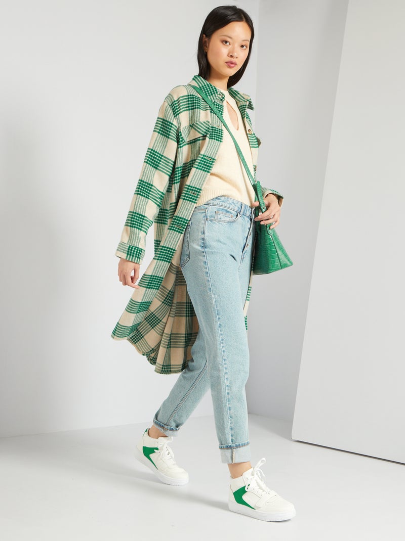 Camisa tipo casaco comprida aos quadrados e de lã Quadriculado Verde - Kiabi