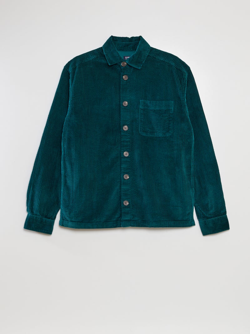 Camisa tipo casaco de corte direito em veludo VERDE - Kiabi