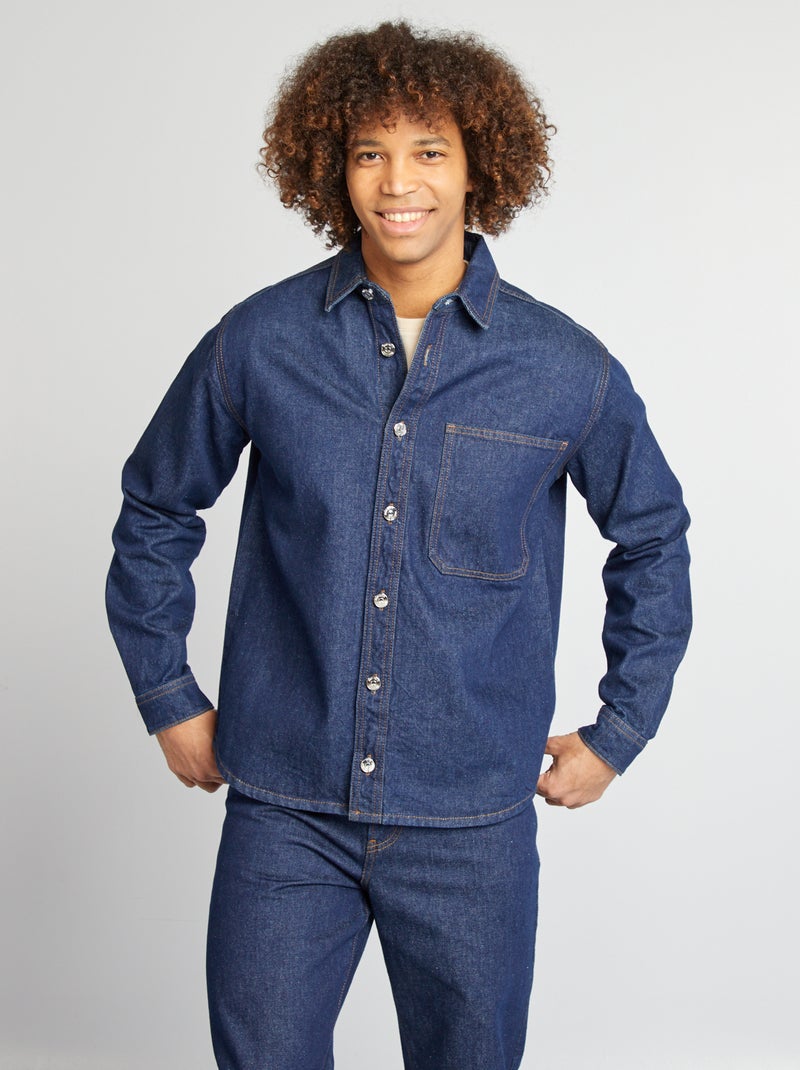 Camisa tipo casaco de ganga AZUL - Kiabi
