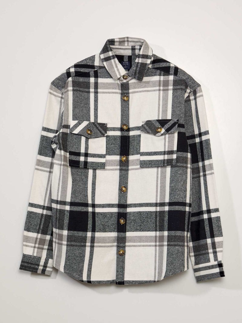 Camisa tipo casaco em flanela PRETO - Kiabi