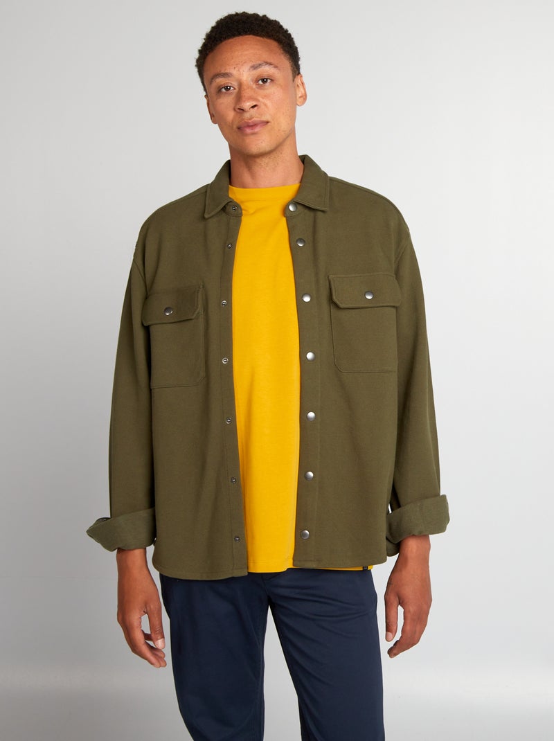 Camisa tipo casaco em malha piqué com bolso CAQUI - Kiabi