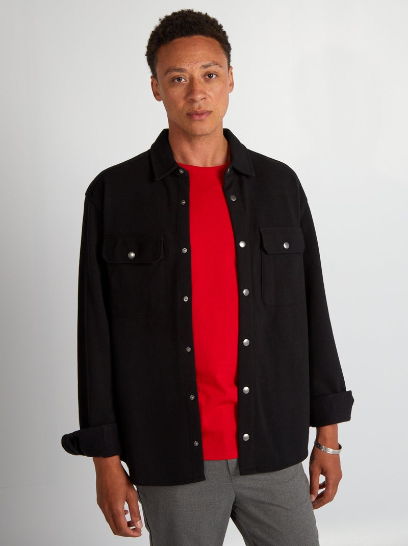 Camisa tipo casaco em malha piqué com bolso Preto - Kiabi