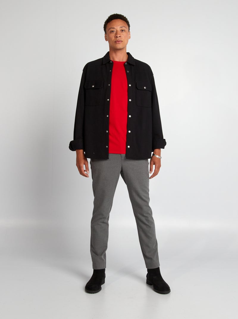 Camisa tipo casaco em malha piqué com bolso Preto - Kiabi