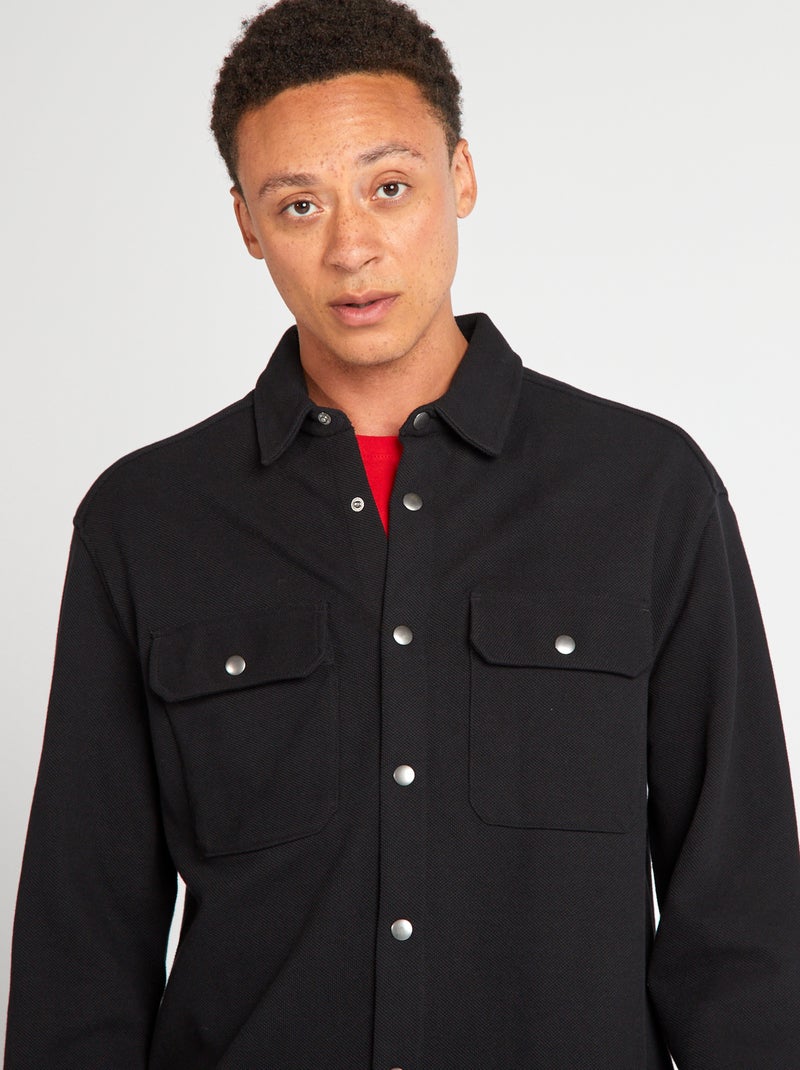 Camisa tipo casaco em malha piqué com bolso Preto - Kiabi