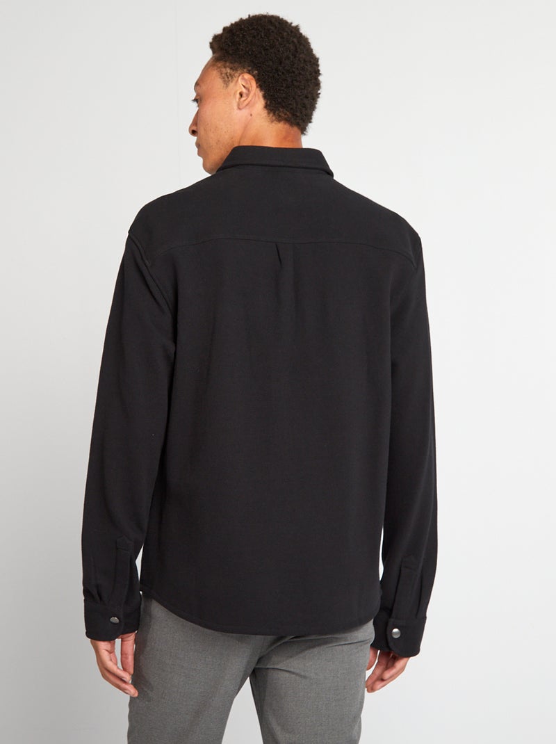Camisa tipo casaco em malha piqué com bolso Preto - Kiabi
