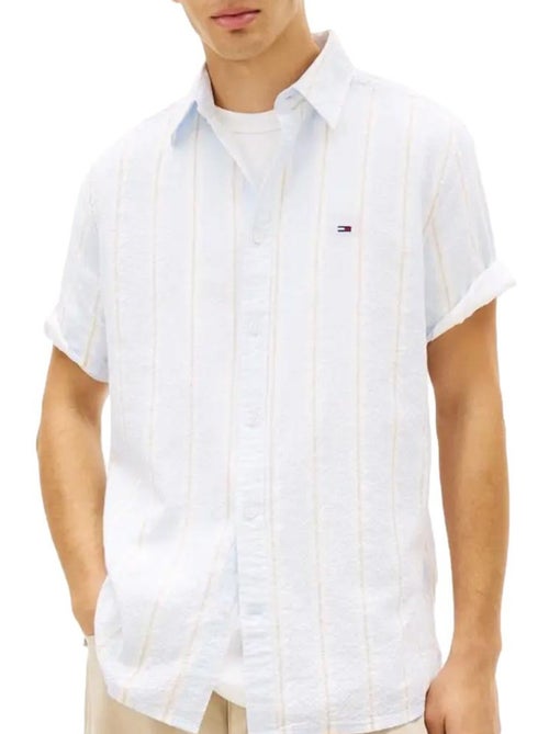 Camisa Tommy Hilfiger TJM Regular Fit Azul Claro/Bege para Homem - Kiabi Camisa Tommy Hilfiger TJM Regular Fit Azul Claro/Bege para Homem - Kiabi