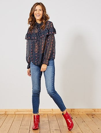 Camisa transparente com folhos - Kiabi