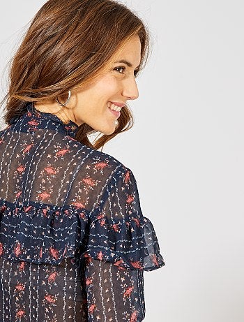 Camisa transparente com folhos - Kiabi