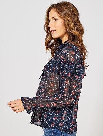 Camisa transparente com folhos - Kiabi