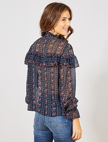 Camisa transparente com folhos - Kiabi