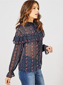 Camisa transparente com folhos - Kiabi