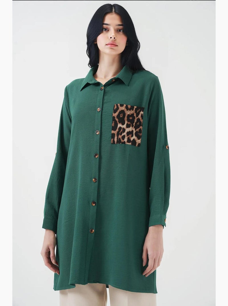 Camisa túnica com detalhe de bolso bdart Verde esmeralda - Kiabi