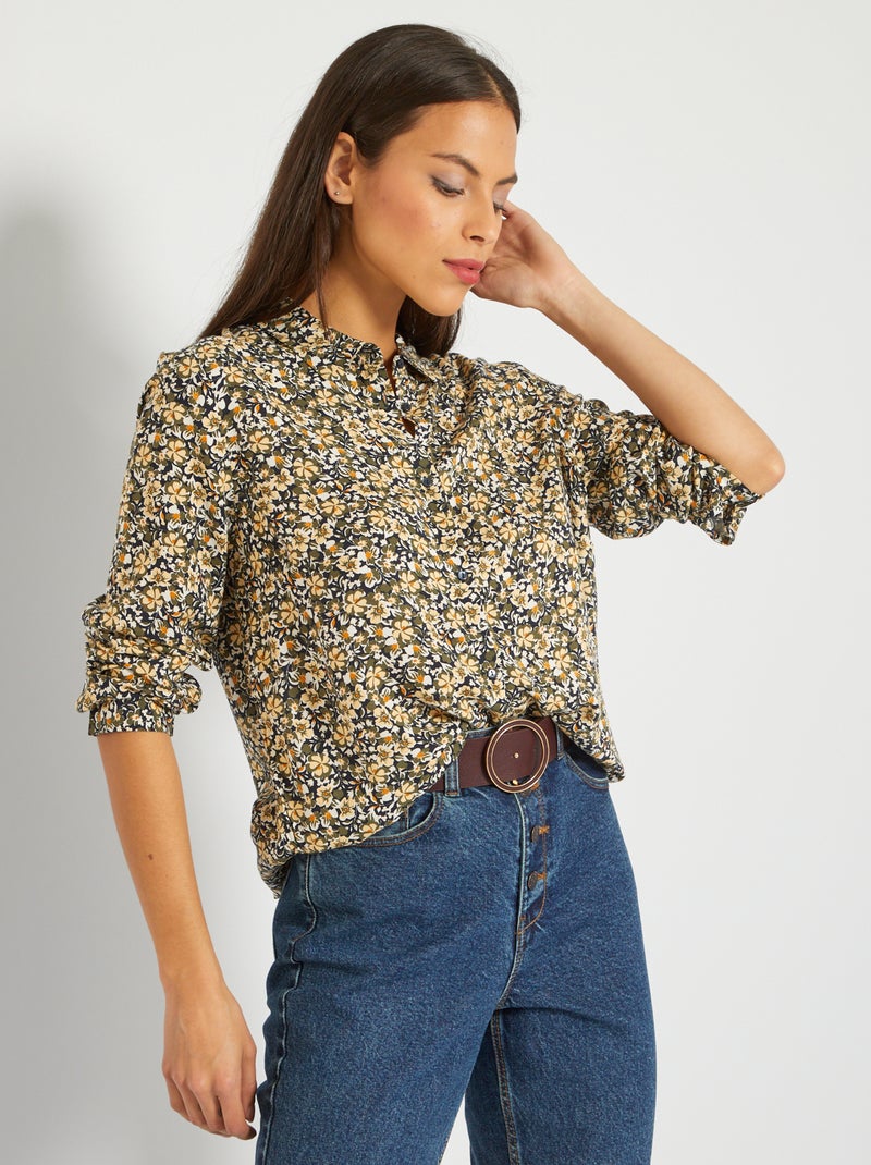 Camisa túnica fluida às flores VERDE - Kiabi