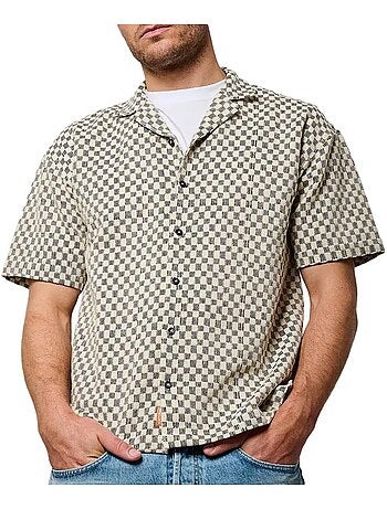 Camisa vichy bege/preta kaporal troy para homem
