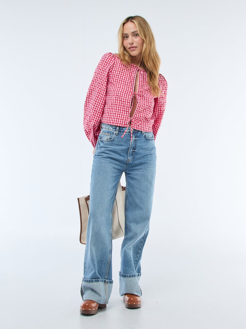 Camisa vichy com nós Vermelho - Kiabi