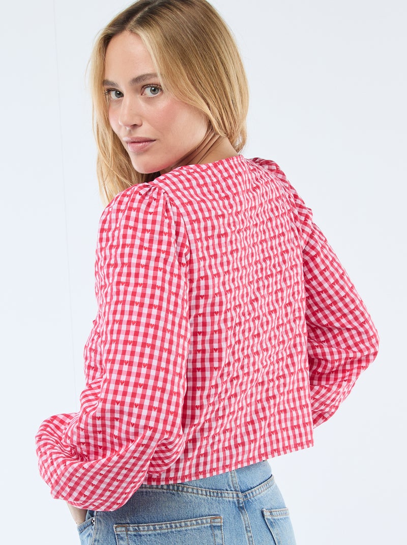 Camisa vichy com nós Vermelho - Kiabi