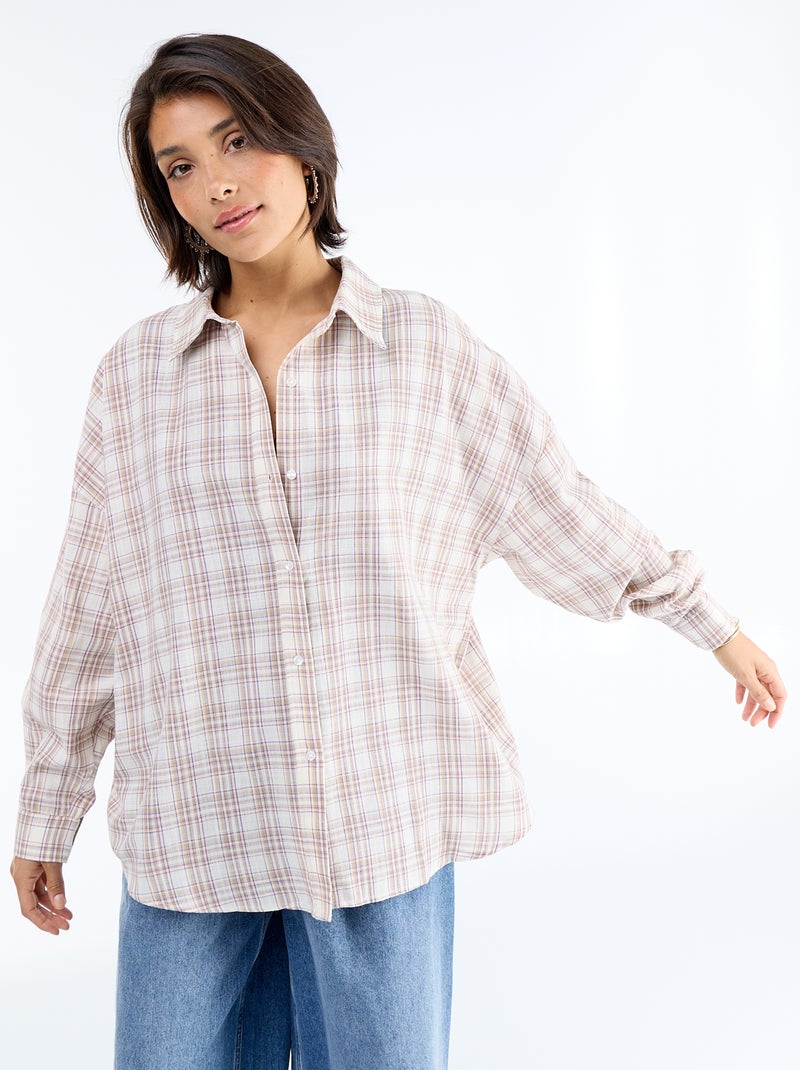 Camisa xadrez Bege - Kiabi
