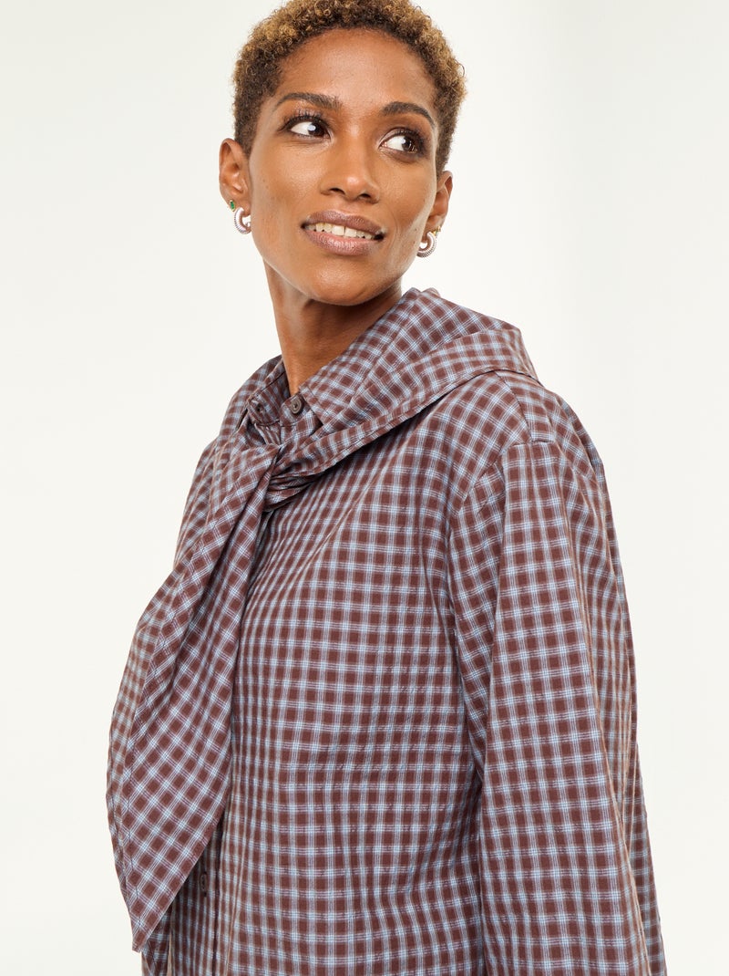 Camisa xadrez com lenço Azul - Kiabi