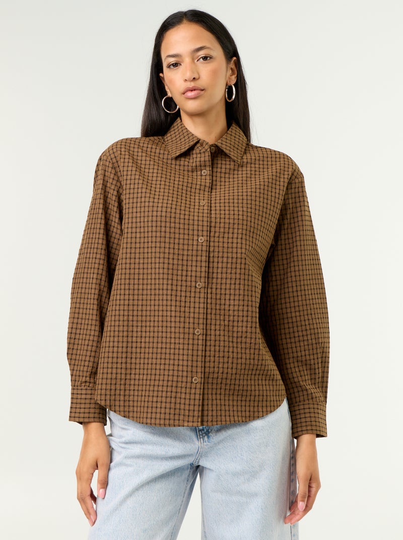 Camisa xadrez com lenço Castanho - Kiabi