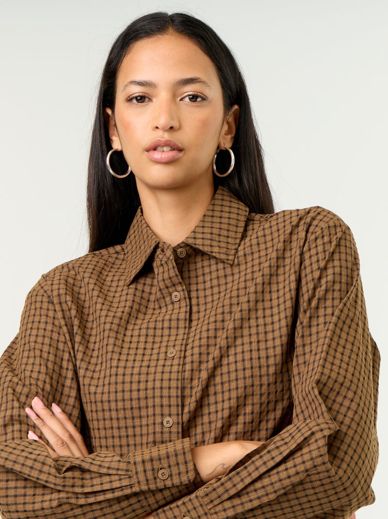 Camisa xadrez com lenço Castanho - Kiabi