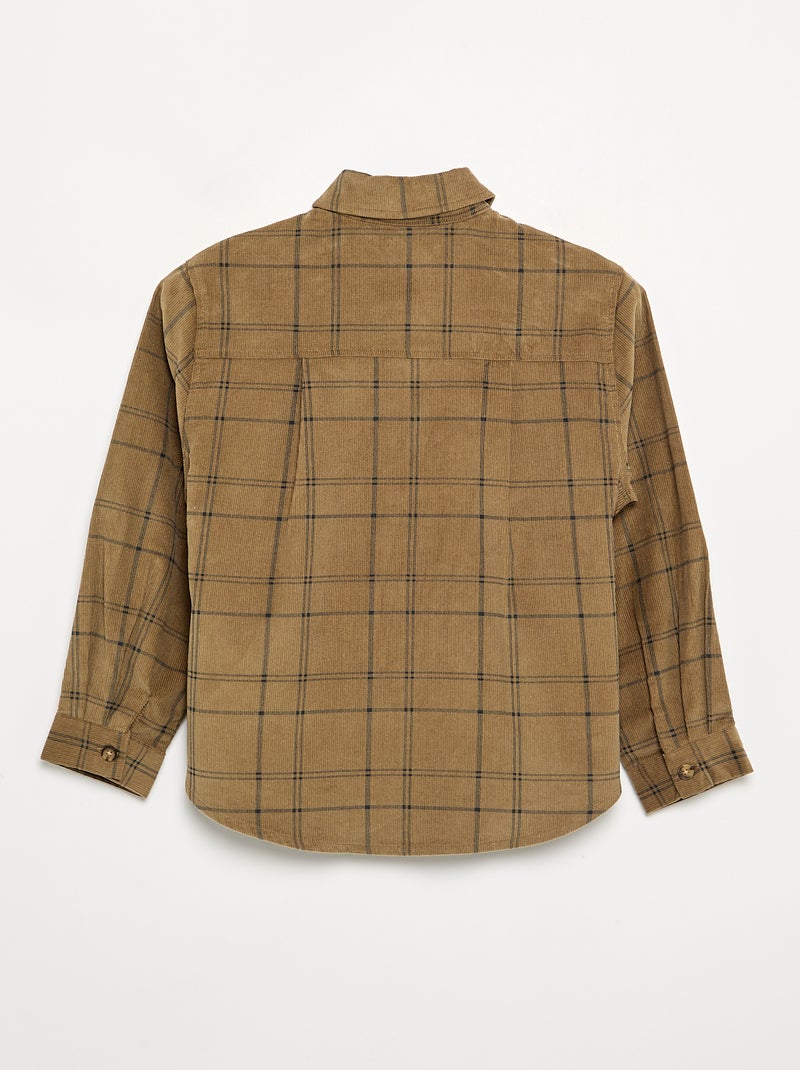 Camisa xadrez de bombazina Caqui - Kiabi